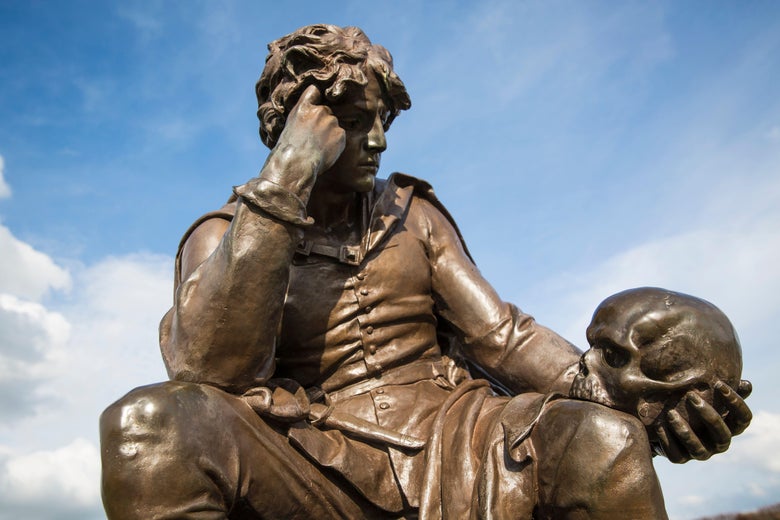 A statue of William Shakespeare's Hamlet character.
